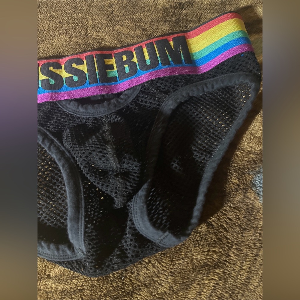 Black Mesh Briefs with Rainbow Waistband